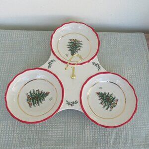SPODE CHRISTMAS TREE 3 BOWLS SERVING DISH TRAY In Box